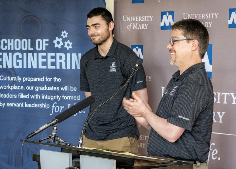 Dr Pilling thanks Michael Gorder for Being the First UMary School of Engineering Graduate