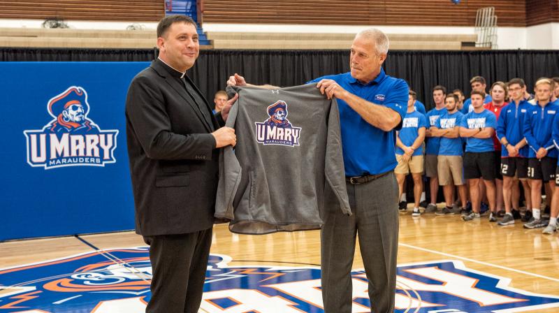 Monsignor Shea Presented with the first licensed hoody with the new Marauders logo.