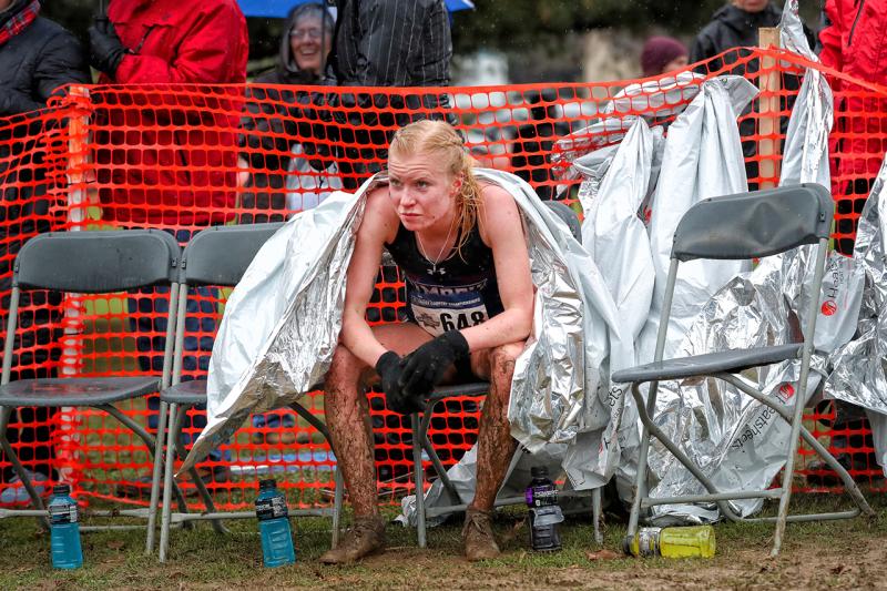 Running covered in mud sitting down