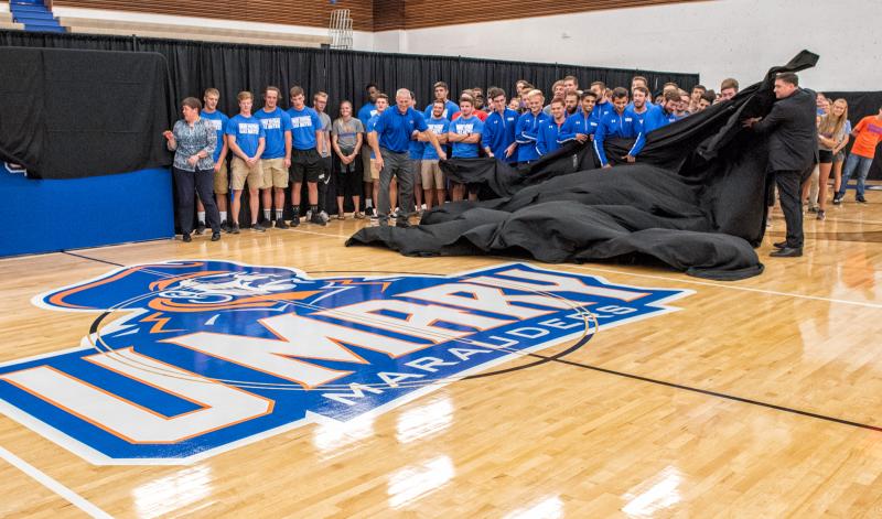 ​​​​​​​University of Mary President Monsignor James Shea and Athletic Director Dale Lennon Unveil New Marauders Logo