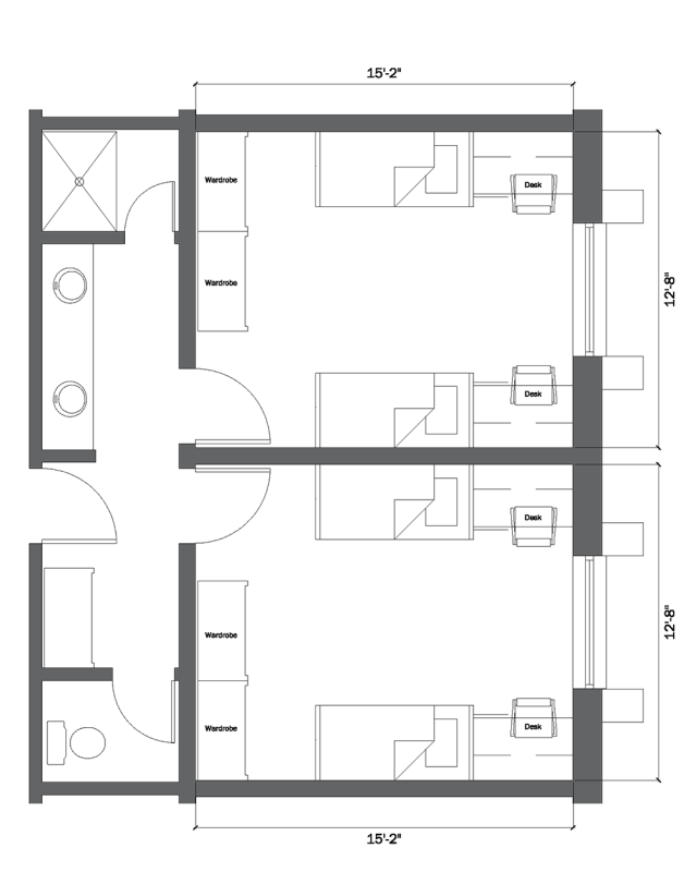 Architectural floor plan of a suite in Greg Butler Hall.