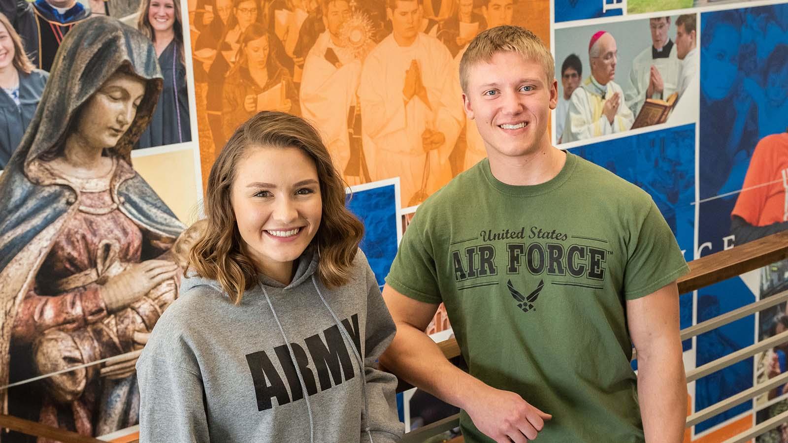 Military students smiling in Lumen Vitae University Center