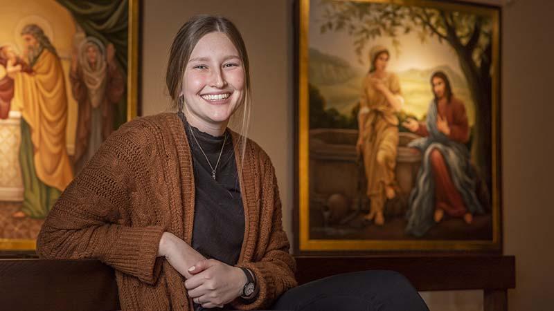 Smiling student in chapel