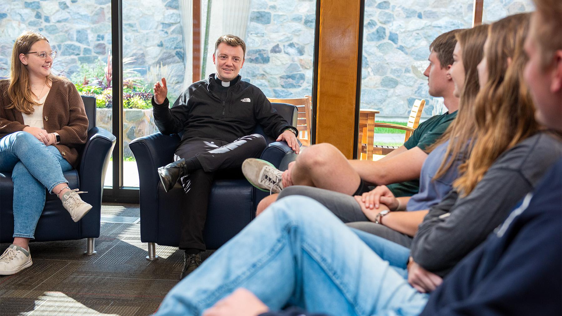 Fr. Bouck in the University Ministry Center