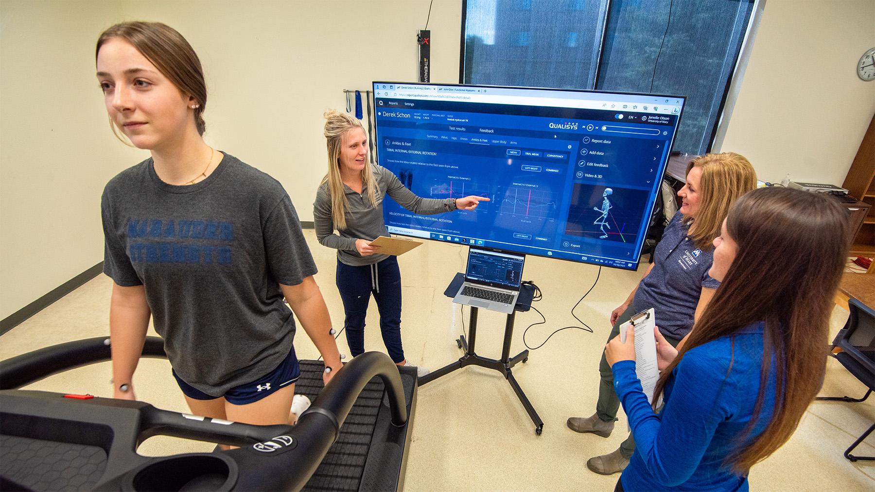 Students working in the health sciences lab tracking movement in the body.