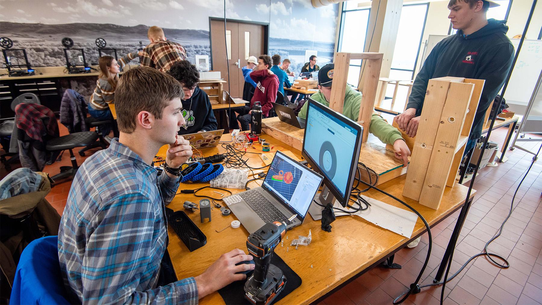 Engineering students in the new design center.